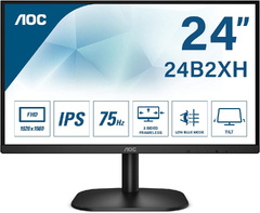 AOC 23.8" 24B3HM (1920x1080), LED FHD VA, 75Hz, 3000:1, 250 cd/m2, 20000000:1, 178/178, 4ms, 3-сторонняя безрамочная конструкция, Наклон -5/23 градусов, Kensington Lock, Low Blue Light, Flicker-free technology, AMD FreeSync, HDMI, VGA, Black + HDMI кабель в комплекте *,* 
